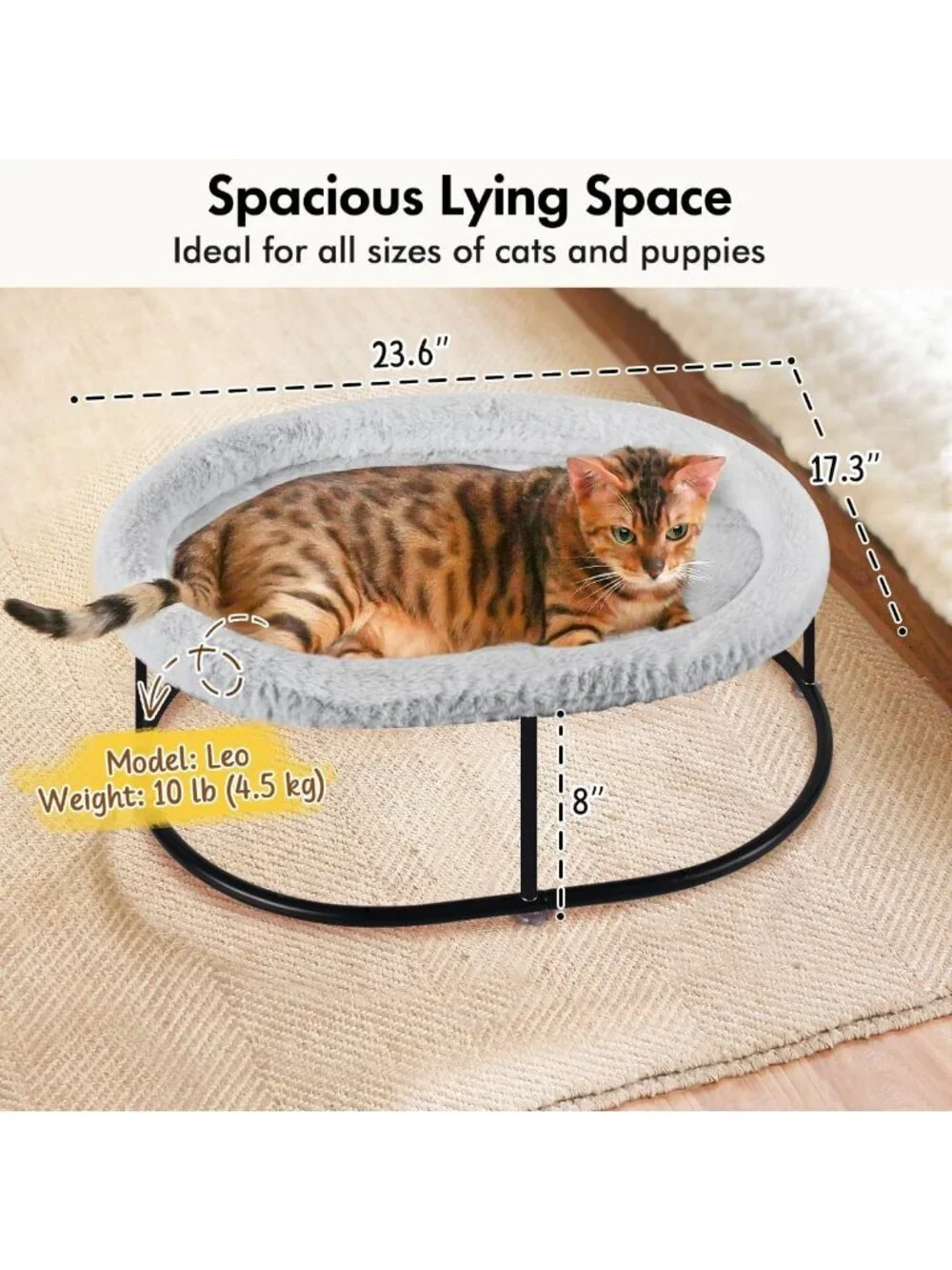 New Elevated Fluffy Cuddle Bed with Detachable Pad for Cats & Small Dogs, Grey